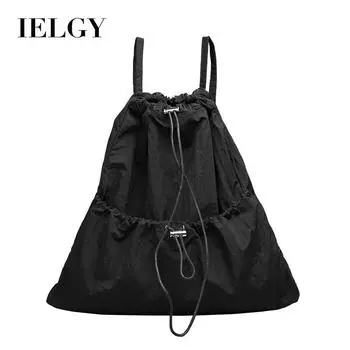 IELGY Японский повседневный холщовый рюкзак, модная плиссированная школьная сумка на шнурке, нейлоновый рюкзак большой вместимости, цвет хаки. чёрный