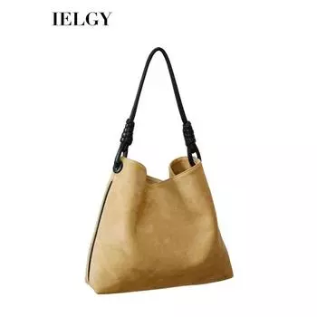 IELGY Замшевая сумка-ведро контрастного цвета в стиле ретро, портативная женская сумка большой вместимости с диагональным пролетом коричневый