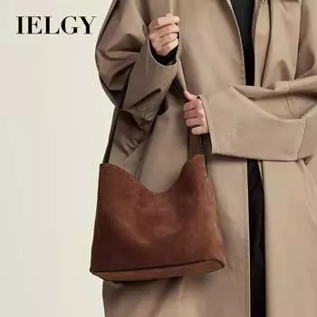 Замшевая сумка IELGY, модный зимний стиль в старомодном стиле, высококачественная сумка-тоут с ленивым ветром, ретро-сумка через плечо большой вместимости. темно-зеленого