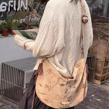 IELGY Женская большая вместительная сумка-тоут в китайском стиле на молнии, универсальная сумка-мессенджер абрикосовый