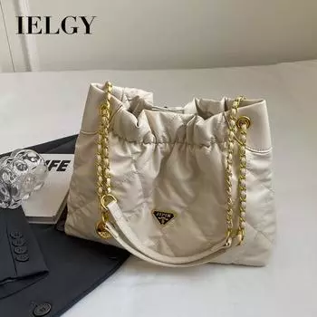 IELGY Женская черная, белая модная универсальная сумка-ведро через плечо с ромбовидной цепочкой большой емкости чёрный