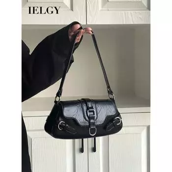 IELGY Женская черная сумка-багет, универсальная повседневная сумка подмышками в стиле Spice Girl с наклонным плечом чёрный