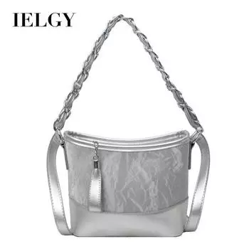 IELGY Женская черная сумка-ведро с цепочкой, вместительная, модная и трендовая сумка-мессенджер контрастного цвета чёрный