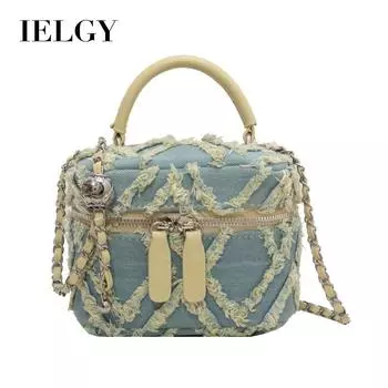IELGY Женская джинсовая сумка, модная мини-портативная сумка-коробка, сумка-мессенджер на цепочке. темно-синий