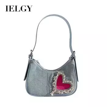 IELGY Женская джинсовая сумка на одно плечо, сумка-полумесяц с ромбовидной бахромой синий