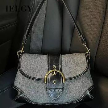 IELGY Женская джинсовая сумка подмышками, текстурированная нишевая винтажная сумка через плечо премиум-класса серый