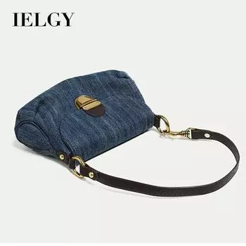 IELGY Женская джинсовая сумка в тон подмышками в стиле ретро, сумка-мессенджер на одно плечо с плиссированным замком синий