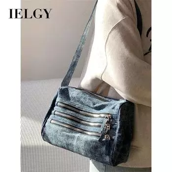 IELGY Женская индивидуальность Do Old Denim Canvas Spice Girls Сумка для подмышек, сумка на плечо с несколькими молниями синий