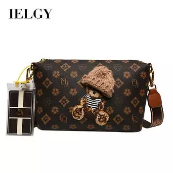 IELGY женская классическая маленькая квадратная сумка на широких бретелях с милым медвежонком, модная сумка-мессенджер в стиле старого цветка кофейный