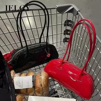 IELGY женская красная сумка подмышки, простая повседневная сумка для боулинга с багетом большой вместимости, портативная красный