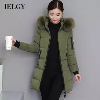 IELGY Женская куртка на хлопковой подкладке, женская тонкая и тонкая куртка средней длины на хлопковой подкладке, утепленная куртка большого размера с большим меховым воротником M белый