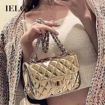 IELGY женская маленькая квадратная сумка из лакированной кожи на плечо, сумка-мессенджер с ромбовидной цепочкой.