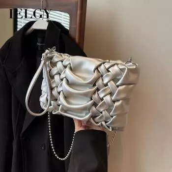 IELGY Женская маленькая квадратная сумка под мышками, универсальная текстурированная сумка через плечо из тканого материала бежевый