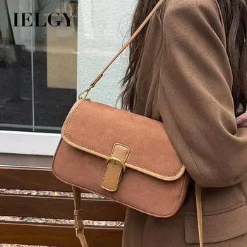 IELGY женская матовая замшевая сумка через плечо в стиле ретро, повседневная маленькая квадратная сумка-мессенджер коричневый