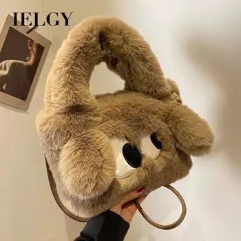 IELGY Женская меховая сумка, переносная плюшевая сумка-ведро через плечо с рисунком из мультфильма хаки
