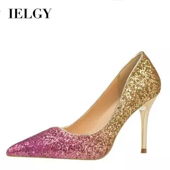 IELGY/Женская мода на высоком каблуке с острым носком, пикантные туфли с градиентом и блестками для ночного клуба 34 чёрный