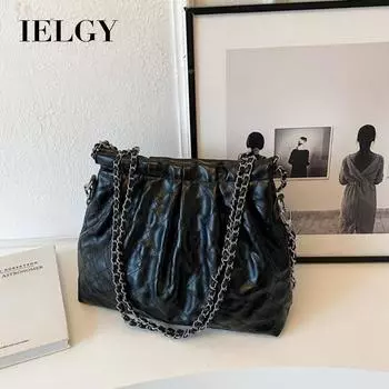 IELGY женская модная большая вместительная сумка-тоут премиум-класса с ромбовидной цепочкой через плечо, универсальная сумка-ведро чёрный