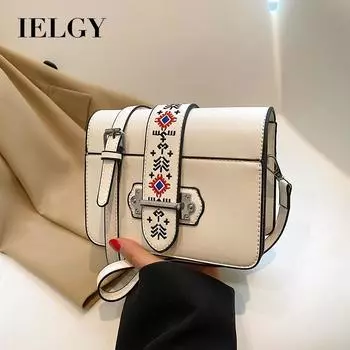 IELGY Женская модная квадратная сумка с вышивкой, черная белый