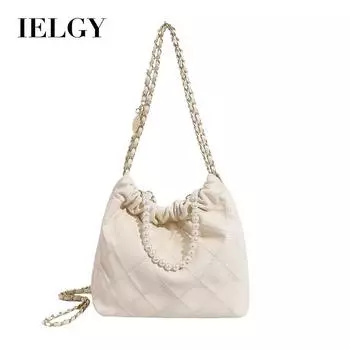 IELGY Женская модная сумка через плечо с ромбовидной цепочкой, жемчужная сумка бежевый