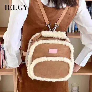 IELGY Женская модная сумка из овечьей шерсти, рюкзак с квадратным плечом. коричневый
