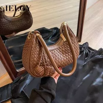 IELGY Женская модная сумка в стиле ретро с ромбовидным отступом, нишевая сумка в форме полумесяца, элитная повседневная сумка-мессенджер (нет кулона)