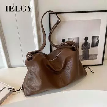 IELGY Женская мягкая кожаная сумка-тоут через плечо Commuter большой вместимости с креплением под мышкой чёрный