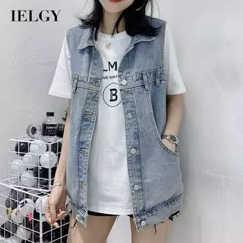 IELGY женская одежда, жилет, свободная модная джинсовая универсальная куртка без рукавов синего цвета в корейском стиле S синий
