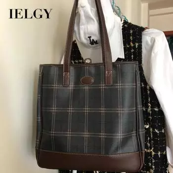 IELGY Женская оригинальная зеленая сумка-тоут в клетку, ретро-сумка