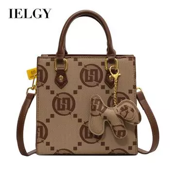 IELGY Женская парусиновая сумка, текстурированная портативная маленькая квадратная сумка через плечо через плечо коричневый