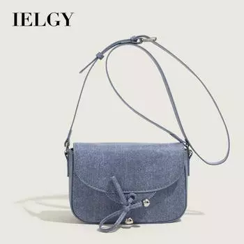 IELGY Женская персонализированная джинсовая сумка-мессенджер с бантиком, маленькая квадратная сумка высокого класса, уменьшающая возраст. синий