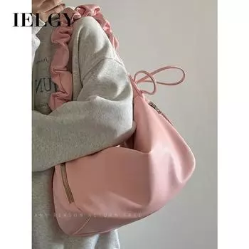 IELGY Женская плиссированная сумка-облако, вместительная сумка для пельменей, сумка-тоут через плечо для поездок на работу розовый