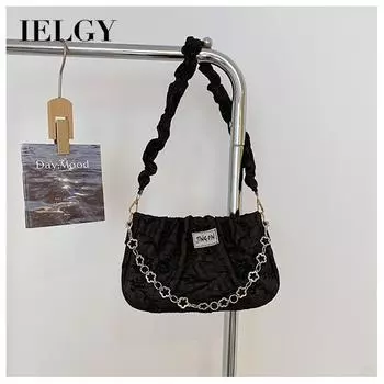IELGY Женская плиссированная сумка подмышками, универсальная модная сумка через плечо чёрный