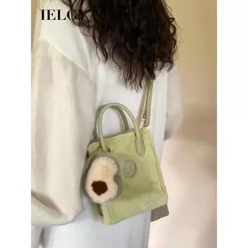 IELGY Женская плюшевая сумка авокадо, портативная большая сумка, меховая сумка через плечо для мобильного телефона зелёный