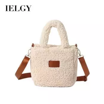IELGY Женская плюшевая сумка-тоут с ягненком, мини-повседневная плюшевая сумка через плечо с магнитной кнопкой и плечом бежевый
