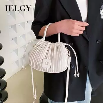 IELGY Женская портативная сумка-ведро свежего зеленого цвета со складками, универсальная сумка через плечо чёрный