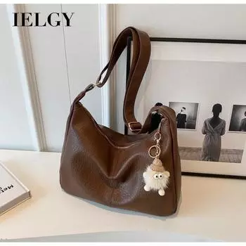 IELGY Женская повседневная сумка-тоут с мягкой складкой под мышкой для поездок на работу через плечо (бесплатный кулон) чёрный