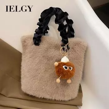 IELGY Женская пушистая сумка-ведро, пушистая ручная сумка через плечо No Pendant чёрный