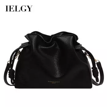 IELGY Женская ретро-модная плиссированная сумка-облако, нишевая сумка-ведро через плечо с текстурой чёрный