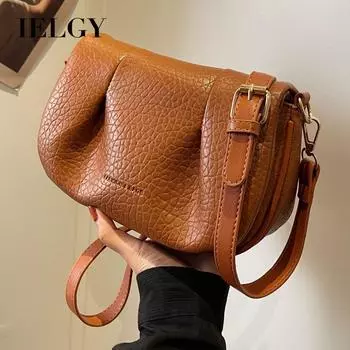 IELGY женская ретро-сумка-седло через плечо с диагональной пролетой, модная универсальная плиссированная сумка-облако чёрный