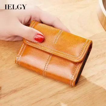 IELGY Женская ретро вощеная кожаная мини-сумка для карт с пряжкой чёрный