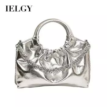 IELGY Женская ручная сумка-мессенджер с плиссировкой, цепочка, серебристая, сумка-облако чёрный