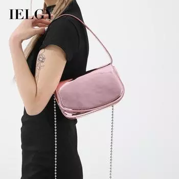 IELGY Женская серебристая сумка подмышкой, стильная, простая и универсальная сумка-багет высокого класса на одно плечо чёрный