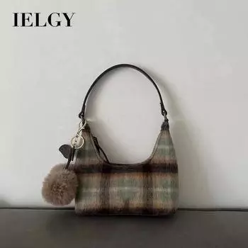 IELGY женская шерстяная клетчатая сумка подмышки в стиле ретро, портативная сумка через плечо премиум-класса вишневого цвета зелёный