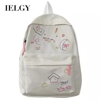 IELGY женский школьный рюкзак, японский маленький свежий вышитый граффити простой студенческий рюкзак, повседневный рюкзак белый