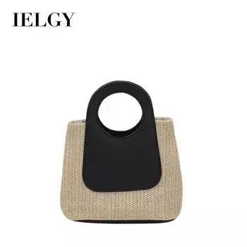 IELGY Женская соломенная сумка контрастного цвета в стиле ретро, большая вместительная сумка ручной работы, простая и модная сумка через плечо хаки