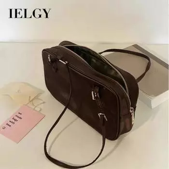 IELGY Женская сумка Boston цвета Maillard, однотонная текстурированная портативная компактная сумка через плечо для пригородных поездок кофейный