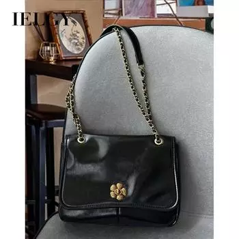 IELGY Женская сумка Camellia, нишевая сумка-тоут на цепочке, сумка подмышками на одно плечо, сумка-мессенджер большой вместимости для поездок на работу коричневый