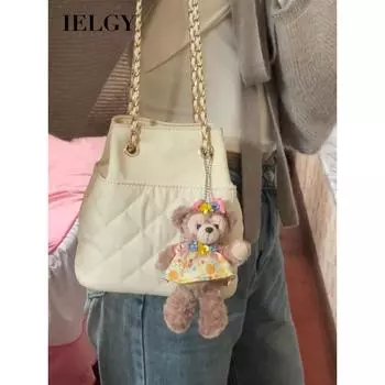 IELGY Женская сумка-цепочка с ромбами, мягкая сумка, сумка-ведро на плечо (нет кулона) светло-желтого