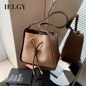 IELGY женская сумка через плечо, сумка-ведро с текстурой ретро чёрный