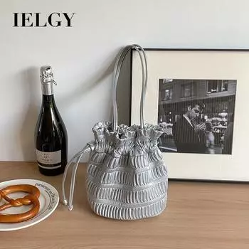 IELGY Женская сумка через плечо, вместительная персонализированная трендовая сумка-ведро, креативная плиссированная сумка из мягкой искусственной кожи на завязках бежевый